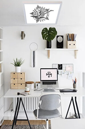 Genç Odası Rock Model Baskılı Led Avize 60watt Beyaz Işık Homojen Aydınlatma, Modern Kare Led