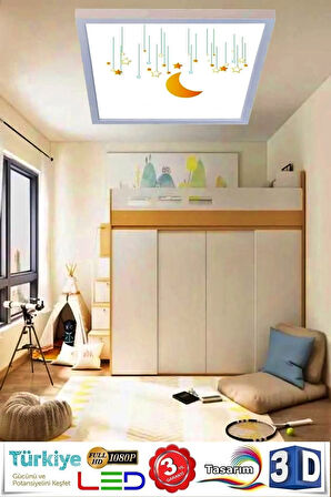 Oda Tavan Avize Beyaz Ledli Sıva Üstü Çerçeveli 54w Tasarım Baskılı 60cmx60cm
