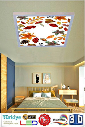 Sonbahar Yapraklı Modern 60w Led Avize , Tasarım Ürün 60cmx60cm Büyük Ölçü