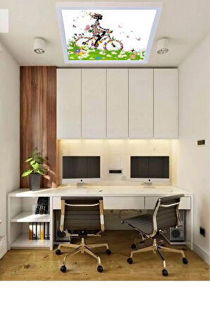 Bisikletli Kız Genç Odası Led Aydınlatma Avize- 60w Modern Tasarım 60x60 Beyaz Işık Tavan Lambası