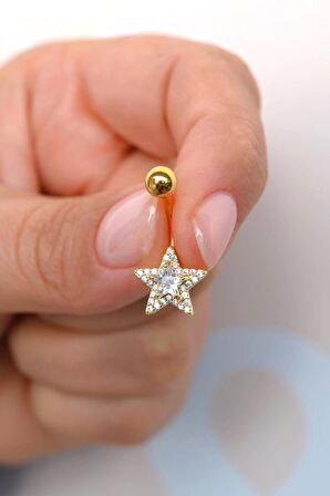 Yıldız Model Göbek Piercingi Yıldızlı Çelik Gold