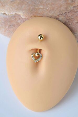 Kalp Model Minimal Göbek Piercingi Gold Renk