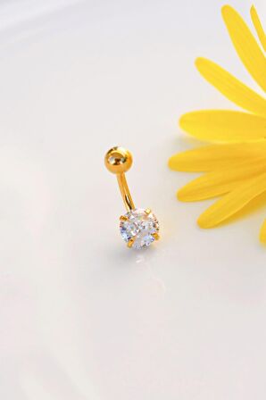 Tektaş Çelik Minimal Göbek Piercingi Gold Renk