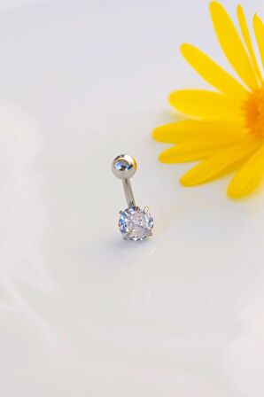 Tektaş Çelik Minimal Göbek Piercingi Gümüş Renk