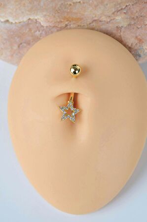 Yıldızlı Minimal Göbek Piercingi Gold Renk