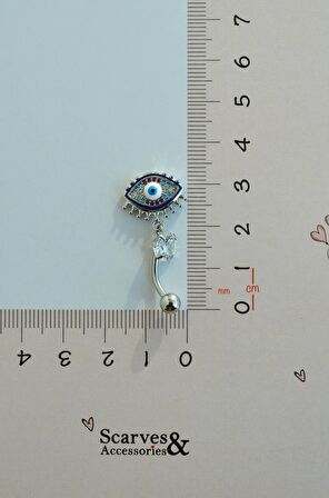 Çelik Multicolor Firuzeli Nazar Göz Göbek Piercing Gümüş Renkli