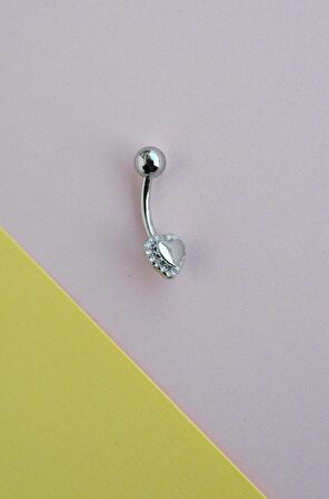 Çelik Kalp Figürlü Minimal Göbek Piercing Gümüş Renk