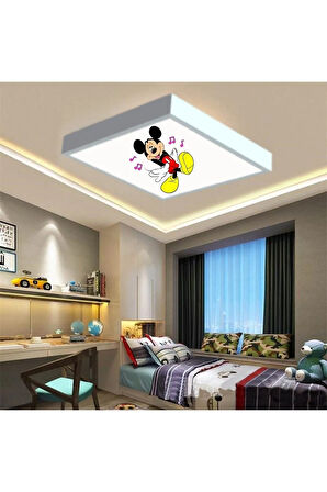 Mickey Mause Çocuk Odası Avize- 60w Homojen Aydınlatma-60cmx60cm Kare-beyaz Led-metal Sağlam Çerçeve