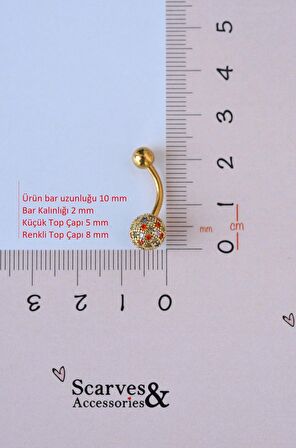 Multicolor Çok Renkli Taşlı Toplu Çelik Göbek Piercingi Gold Renk