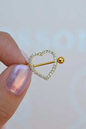 Kalp Model Nipple Piercing Çelik Meme Ucu Piercingi Gold Renkli