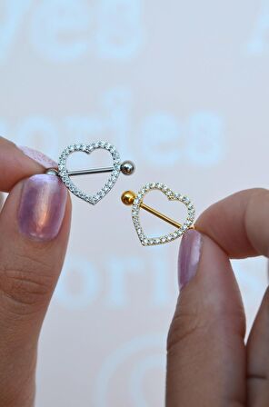 Kalp Model Nipple Piercing Çelik Meme Ucu Piercingi Gold Renkli