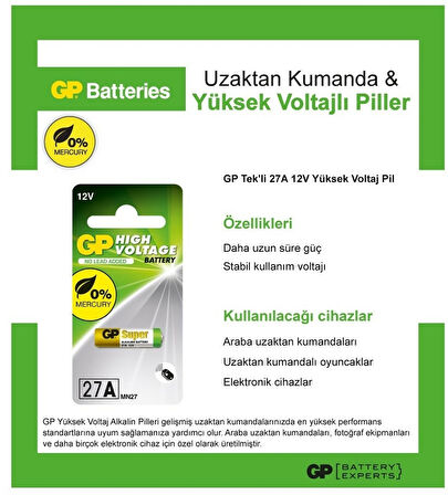 GP 27A 12V Alkalin Spesifik Araç Kumanda Pili GP27A-C5