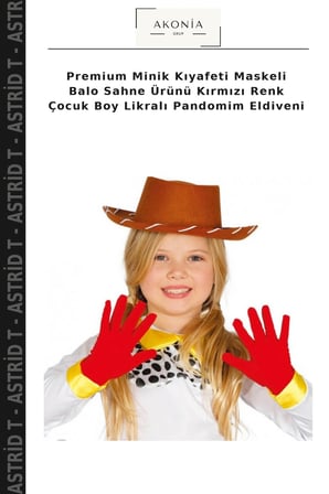 Premium Minik Kıyafeti Maskeli Balo Sahne Ürünü Kırmızı Renk Çocuk Boy Likralı Pandomim Eldiveni