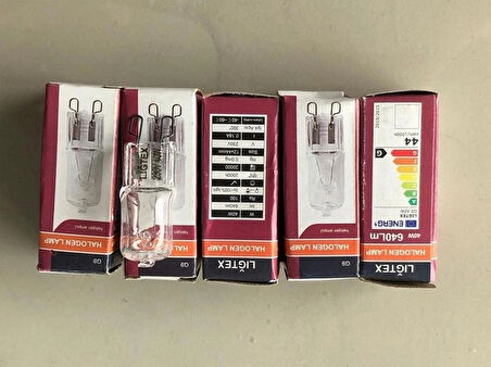 Ligtex 5  ADET  G9  HALOJEN LAMBA   220V 40W= 640 LÜMEN ŞEFFAF