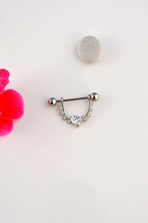 Kalp Taş Detaylı Nipple Piercing Zirkon Taşlı Meme Ucu Piercingi