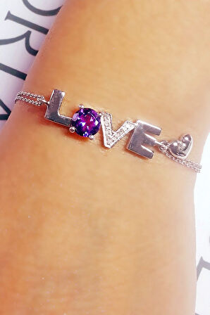 925 Ayar  Ametist 'Kalbim Senin' Pırlanta Bileklik (GPB0027)