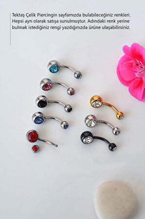 Lacivert Renk Tektaşlı Çelik Göbek Piercingi