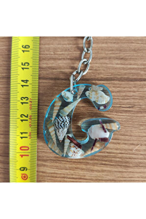 "G" HARFİ - Açık Mavi Deniz Epoksi Harf Anahtarlık – Gerçek Deniz Kabuğu, El Yapımı, Benzersiz