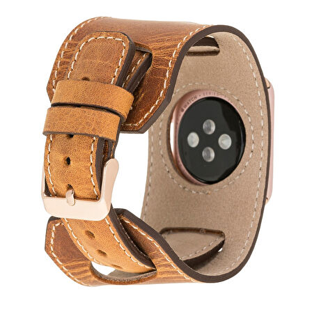Apple Watch Uyumlu Deri Kordon 42-44-45mm Cuff G19 Taba