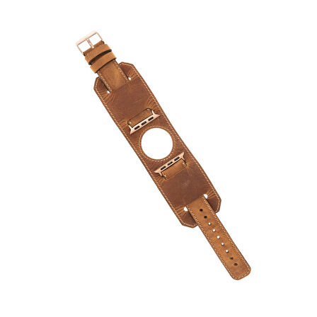 Apple Watch Uyumlu Deri Kordon 42-44-45mm Cuff G19 Taba