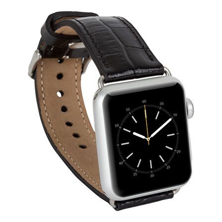 Apple Watch Uyumlu Deri Kordon 42-44-45mm Kroko Siyah