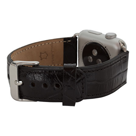 Apple Watch Uyumlu Deri Kordon 42-44-45mm Kroko Siyah