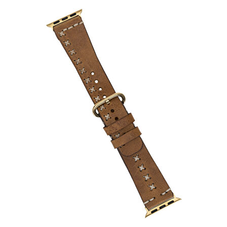 Apple Watch Uyumlu Deri Kordon 42-44-45mm Aqua V18 Taba