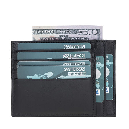 Zip Deri Fermuarlı Kartlık ZPCH RST1 Siyah