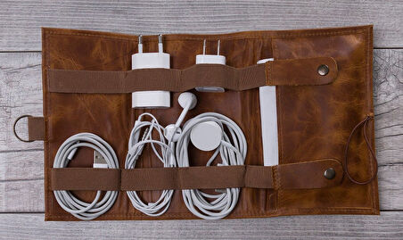 Deri Kablo Aksesuar Taşıma Çantası G19 Taba