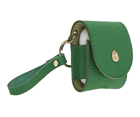 Apple AirPods 2.nesil Uyumlu Deri Kılıf Mai Snap ERC4 Yeşil