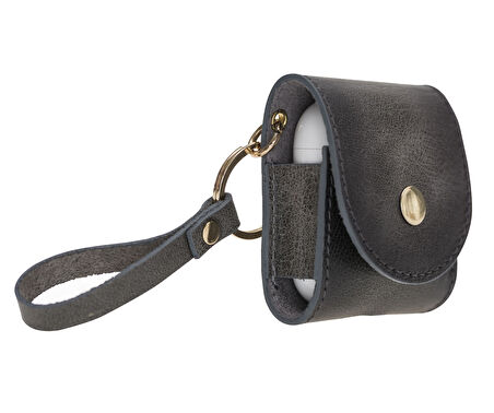 Apple AirPods 2.nesil Uyumlu Deri Kılıf Mai Snap TN18 Gri