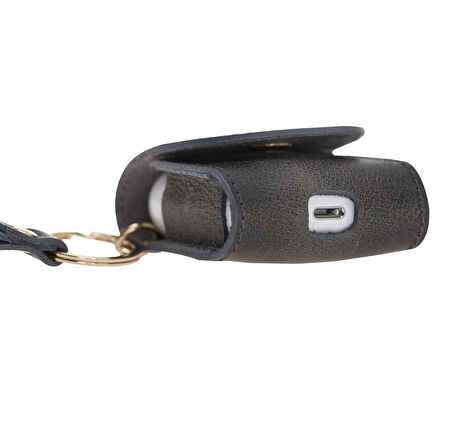 Apple AirPods 2.nesil Uyumlu Deri Kılıf Mai Snap TN18 Gri