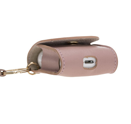 Apple AirPods 2.nesil Uyumlu Deri Kılıf Mai Snap NU2 Pembe