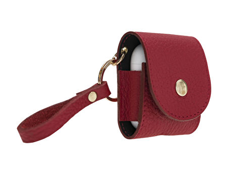 Apple AirPods 2.nesil Uyumlu Deri Kılıf Mai Snap ERC2 Kırmızı