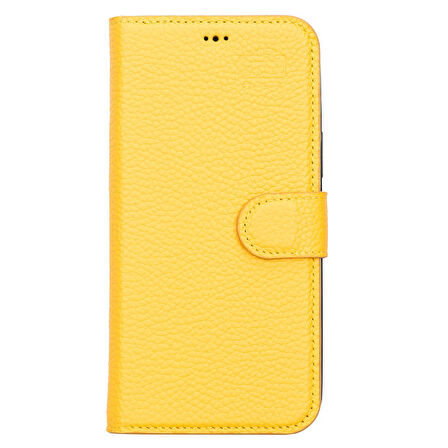 Apple iPhone 13 Pro Max Uyumlu Deri Cüzdanlı Kılıf FL12 Sarı