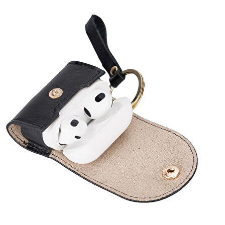 Apple AirPods 3.nesil Uyumlu Deri Kılıf Mai Snap RST1 Siyah