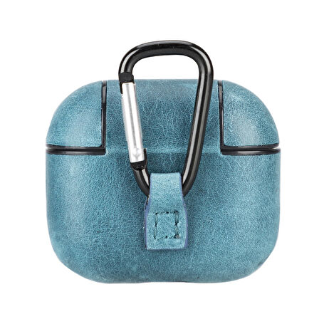 Apple AirPods 3.nesil Uyumlu Deri Kılıf Juni AA32 Mavi