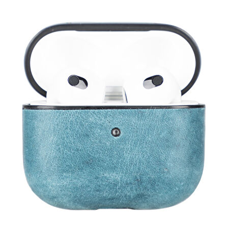 Apple AirPods 3.nesil Uyumlu Deri Kılıf Juni AA32 Mavi