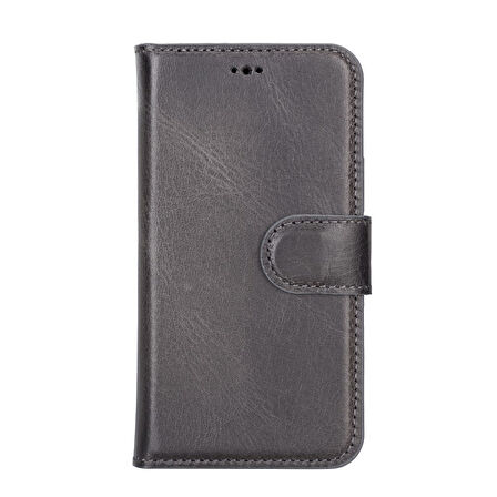 Apple iPhone 13 Mini Uyumlu Deri Cüzdanlı Kılıf MWWN TN1 Gri