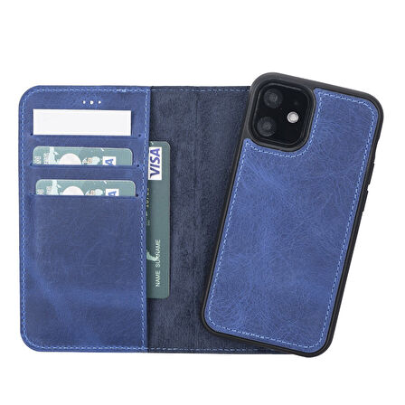 Apple iPhone 12 Mini Uyumlu Deri Cüzdanlı Kılıf G21 Mavi