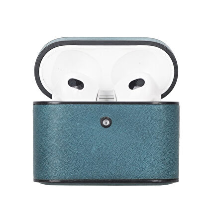 Casquet Apple AirPods 3.nesil Uyumlu Deri Kılıf AA32 Mavi