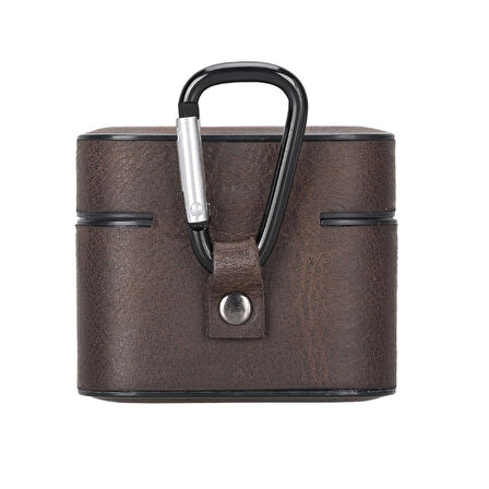 Casquet Apple AirPods 3.nesil Uyumlu Deri Kılıf RO6 Kahverengi