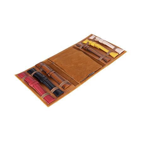 Hakiki Deri, El Yapımı, Saat Kordonu Taşıma Çantası, Tan Rengi