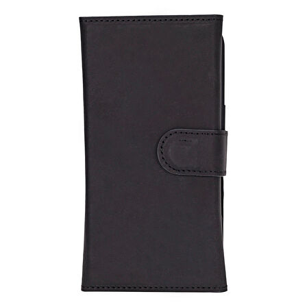 Apple iPhone 16 Pro uyumlu, Hakiki Deri, El Yapımı, Cüzdanlı Kılıf, Mat Siyah