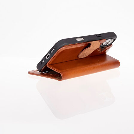 Apple iPhone 16 Plus uyumlu, Hakiki Deri, El Yapımı, Cüzdanlı Kılıf, Gölgeli Taba