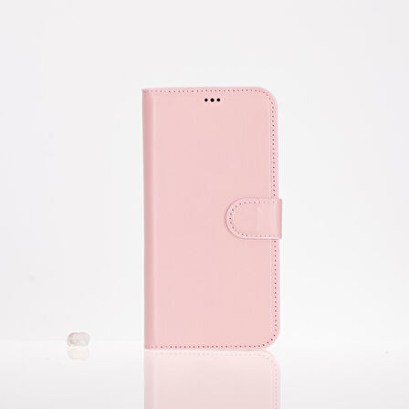 Apple iPhone 16 Pro uyumlu, Hakiki Deri, El Yapımı, Cüzdanlı Kılıf, Toz Pembe