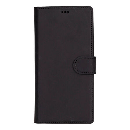 Samsung Galaxy S25 Ultra uyumlu, Hakiki Deri, El Yapımı, Cüzdanlı Kılıf, Mat Siyah