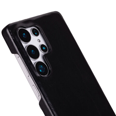 Samsung Galaxy S25 Ultra Uyumlu, Hakiki Deri, El Yapımı Arka Kapak, Kömür Siyah