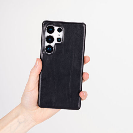 Samsung Galaxy S25 Ultra Uyumlu, Hakiki Deri, El Yapımı Arka Kapak, Kömür Siyah