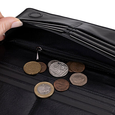 Aura Hakiki Deri, El Yapımı, Telefon Bölmeli, Kadın Cüzdanı, Kömür Siyahı